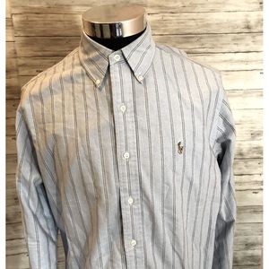 Polo Ralph Lauren Relax Fit Medium M Pony Logo LS   Shirt Men's Stripe Blue A14